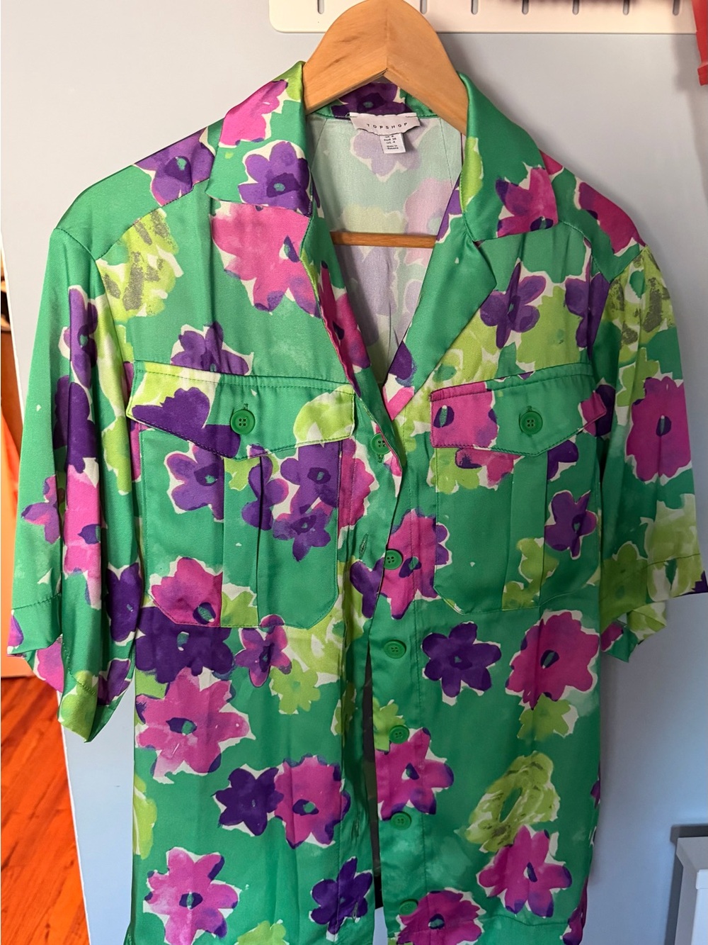 Topshop ultimate floral resort shirt in green